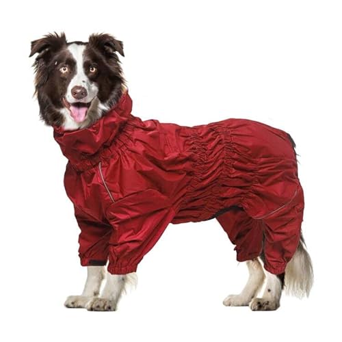 Geyecete -Regenmantel für hunde mit vier Beinen,Hunde Regenjacken Hosenanzug mit Geschirr loch, reflektierender vollwickel elastisch wasserdicht mantel fur Groß mittel und klein hunde -Rot-XL von Geyecete