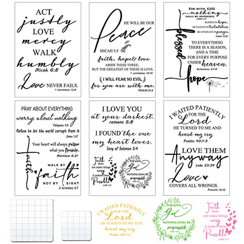 8-teiliges Set mit Bibelvers und transparenten Gummistempel-Sets mit 6 Stück christlicher Bibelvers und 2 Stück Acryl-Stempelblöcke mit Rasterlinie für DIY Scrapbooking Journaling Kartenherstellung von Geyee