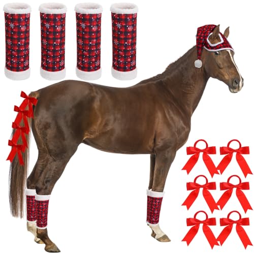 Geyoga 11-teiliges Weihnachtspferd-Zubehör, inklusive Weihnachtsmann-Hut mit Fleece-Besatz, 4 Pferdebeinbandagen mit 6 Schleifen, Pferdehaargummis für Pferde, Dekoration für Urlaub, Weihnachten, Geyoga 11-teiliges Weihnachtspferd-Zubehör, inklusive Weihnachtsmann-Hut mit Fleece-Besatz, 4 Pferdebeinbandagen mit 6 Schleifen, Pferdehaargummis für Pferde, Dekoration für Urlaub, Weihnachten, von Geyoga