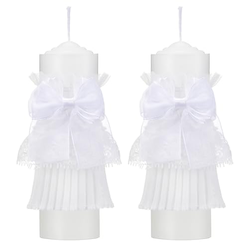 Geyoga 2 Stück Tropfschutz Kommunionkerze Tropfschutz Taufkerzen Weiß für Hochzeiten Taufe Organza Tropfenfänger für Kerzen mit Durchmesser 4-5 cm für Hochzeitkerze von Geyoga