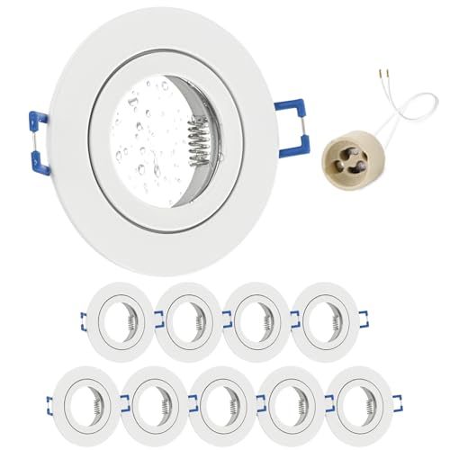 GeyouLux 10x LED Einbaustrahler 230V IP44 Rahmen mit GU10 Fassung, Aluminium Deckenspots Weiß, Rund Flach LED Spots Badezimmer Einbauspots Spot Einbaurahmen 68mm lochmass für Außen- Innen GeyouLux 10x LED Einbaustrahler 230V IP44 Rahmen mit GU10 Fassung, Aluminium Deckenspots Weiß, Rund Flach LED Spots Badezimmer Einbauspots Spot Einbaurahmen 68mm lochmass für Außen- Innen von GeyouLux