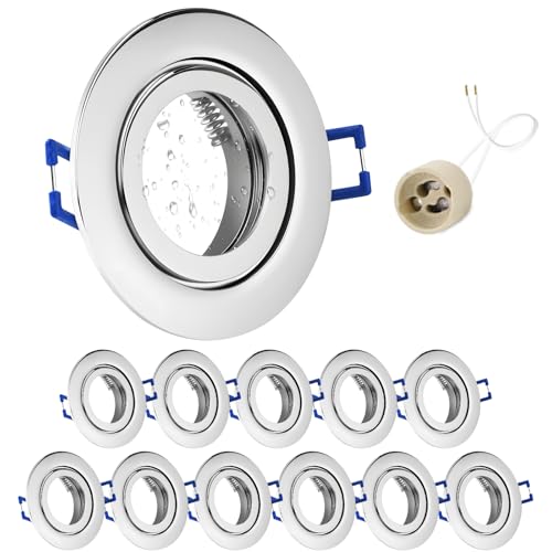 GeyouLux 12x LED Einbaustrahler 230V IP44 Rahmen mit GU10 Fassung, Aluminium Deckenspots Chrom, Rund Flach LED Spots Badezimmer Einbauspots Spot Einbaurahmen 68mm lochmass für Außen- Innen GeyouLux 12x LED Einbaustrahler 230V IP44 Rahmen mit GU10 Fassung, Aluminium Deckenspots Chrom, Rund Flach LED Spots Badezimmer Einbauspots Spot Einbaurahmen 68mm lochmass für Außen- Innen von GeyouLux