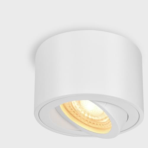 GeyouLux 1x LED Aufbauspot Weiß - Extra Flach & 38° Schwenkbar Spots Deckenleuchte - Ø80x50mm - Aufputz Spots Decke inkl. 5W 3000K LED Modul 230V - Deckenspots, Deckenstrahler Aufbaustrahler von GeyouLux