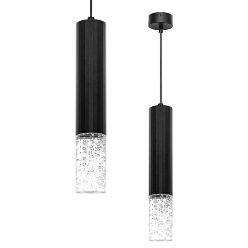 GeyouLux 2 Stück Pendelleuchte Kristallblasensäule Hängelampe mit GU10 Fassung Aluminium 30CM Küchenlampe Schwarz Esstischlampe Hängend Max.60W Esszimmerlampe für Wohnzimmer,Küche(Keine Lichtquelle) von GeyouLux