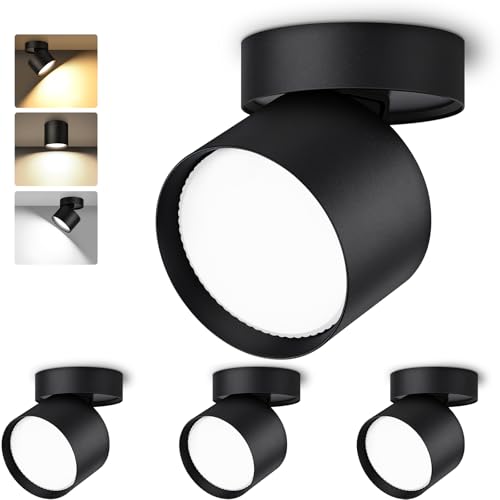 GeyouLux 3CCT LED Aufbauspot Schwenkbar Ø82×80mm Deckenspots Schwarz Aufbaustrahler Flach inkl. 7W 800LM GX53 LED Leuchtmittel Aufbauleuchte Deckenleuchte Aufputz Spots 230V Rund 4 Stück von GeyouLux