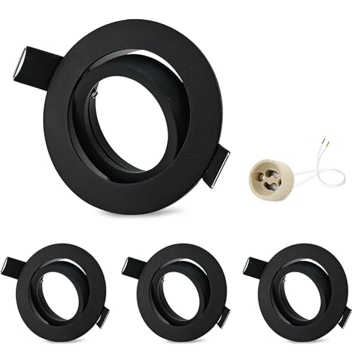 GeyouLux 4er Einbaustrahler Rahmen GU10 Aluminium Schwenkbar Schwarz Einbauspots Einbauleuchten Spot Rund Lochdurchmesser 68-75mm Decken Einbaustrahler für Halogen MR16, inkl. GU10 Fassung für 230V von GeyouLux