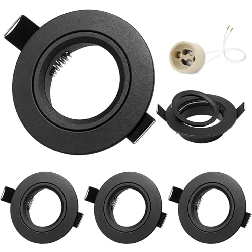 GeyouLux 4er set Einbaustrahler LED 230V Rahmen mit GU10 Fassung für GU10/MR16, LED Spots Matt Schwarz Rund Flach Deckenspots Aluminium Einbauspots Spot Einbaurahmen 68mm lochmass von GeyouLux