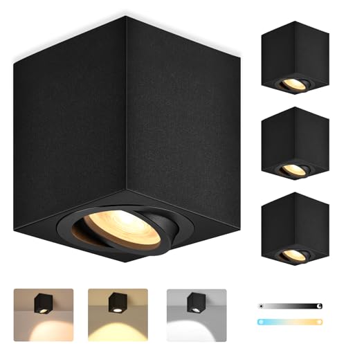 GeyouLux 4x 3CCT LED Aufbauspot Eckig Schwarz, Ø80x84mm Deckenspots inkl. 5W Dimmbar LED Modul Aufbaustrahler 30° schwenkbar Aluminium Deckenleuchte 230V, Aufbauleuchte, Aufputz Deckenstrahler GeyouLux 4x 3CCT LED Aufbauspot Eckig Schwarz, Ø80x84mm Deckenspots inkl. 5W Dimmbar LED Modul Aufbaustrahler 30° schwenkbar Aluminium Deckenleuchte 230V, Aufbauleuchte, Aufputz Deckenstrahler von GeyouLux