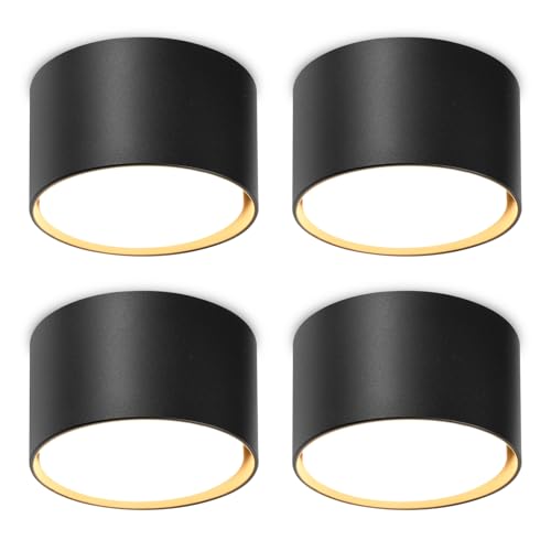 GeyouLux 4x LED Aufbauspot Schwarz - Ø84x50mm - Deckenstrahler LED GX53 mit 6W 680LM Neutralweiß 230V - 180° Abstrahlwinkel - Aluminium Deckenspots Aufbaustrahler Aufputz Deckenleuchte von GeyouLux