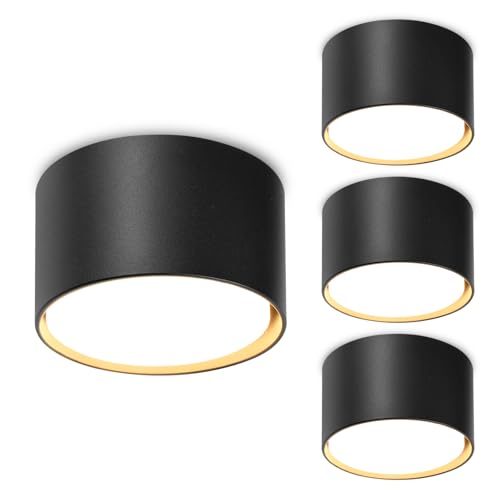 GeyouLux 4x LED Aufbauspot Schwarz - Ø84x50mm - Deckenstrahler LED GX53 mit 6W 680LM Warmweiß 230V - 180° Abstrahlwinkel - Aluminium Deckenspots Aufbaustrahler Aufputz Deckenleuchte von GeyouLux