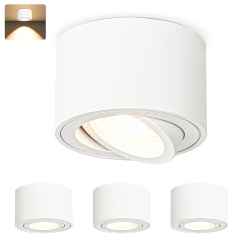 GeyouLux 4x LED Aufbauspot Weiß - Extra Flach & 38° Schwenkbar Deckenspots - Ø80x50mm - Aufputz Spots Decke inkl. 5W 3000K LED Modul 230V, Deckenstrahler LED Aufbaustrahler von GeyouLux