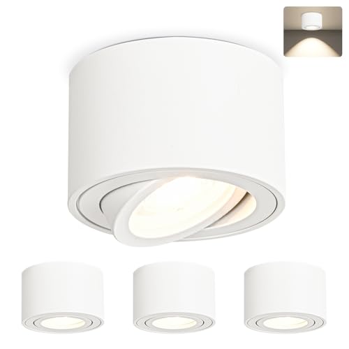 GeyouLux 4x LED Aufbauspot Weiß - Extra Flach & 38° Schwenkbar Deckenspots - Ø80x50mm - Aufputz Spots Decke inkl. 5W 4000K LED Modul 230V, Deckenstrahler LED Aufbaustrahler von GeyouLux