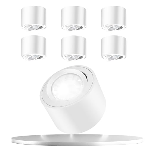 GeyouLux 6 Stück Aufbauspot Weiß 5W 500LM Flach Aufbaustrahler 4000K Neutralweiß 30°Drehung Aluminium LED Deckenspots Φ80×50mm Aufbauleuchte Deckenleuchte inkl Abnehmbares LED Modul 230V von GeyouLux