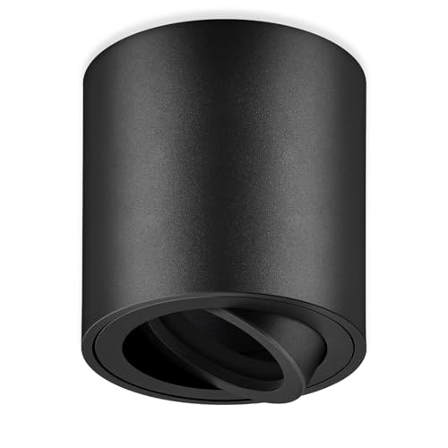 GeyouLux Aufbauspot GU10, 30° Schwenkbar Deckenspots Schwarz, Φ80×84mm Aufbaustrahler mit GU10 Fassung, Aufbauleuchte aus Aluminium, Rund Aufputz 230V Downlight(Keine Lichtquelle) von GeyouLux
