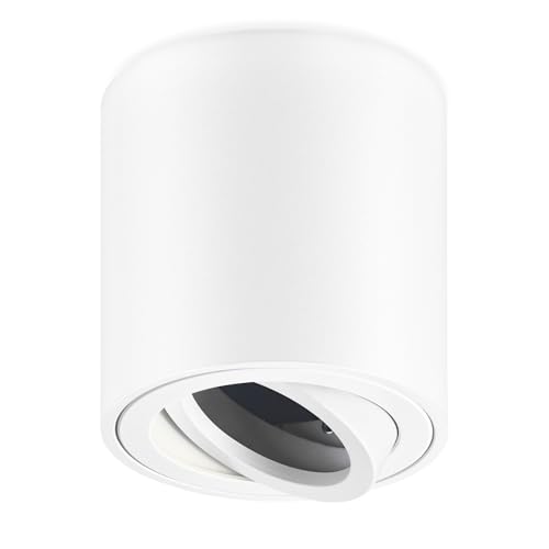 GeyouLux Aufbauspot GU10, 30° Schwenkbar Deckenspots Weiß, Φ80×84mm Aufbaustrahler mit GU10 Fassung, Aufbauleuchte aus Aluminium, Rund Aufputz 230V Downlight(Keine Lichtquelle) von GeyouLux