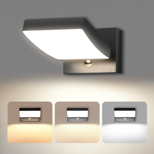 GeyouLux 24W LED Außenlampe mit Bewegungsmelder, IP65 Aussenleuchte mit Schwenkbar LED Panel, 3CCT Wandleuchte Innen/Außen, 3000LM Aluminium Aussenlampe für Garage Terrasse, Schwarz von GeyouLux