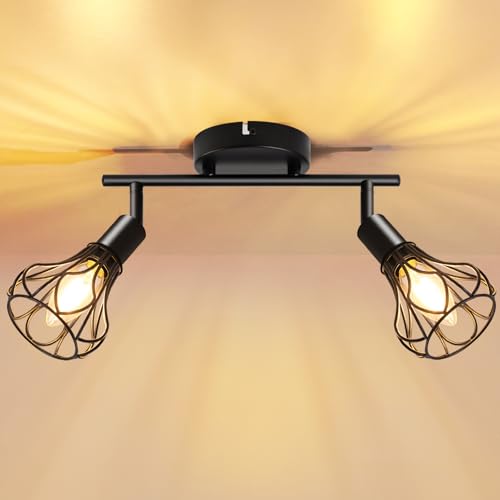 GeyouLux Deckenlampe LED Deckenleuchte E14 Deckenstrahler 2 Flammig Schwenkbar 350° Deckenspots Retro Küchenlampe Wohnzimmerlampe Schwarz Lampe für Küche Wohnzimmer Flur Schlafzimmer Ohne Leuchtmittel von GeyouLux