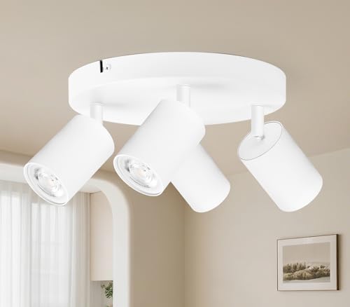 GeyouLux Deckenstrahler 4 Flammig Rund, LED Deckenleuchte Schwenkbar, GU10 Deckenlampe Strahler Deckenspot, Modern Spot Lampe Wandstrahler Weiß für Wohnzimmer Schlafzimmer Küche (Ohne Leuchtmittel) von GeyouLux