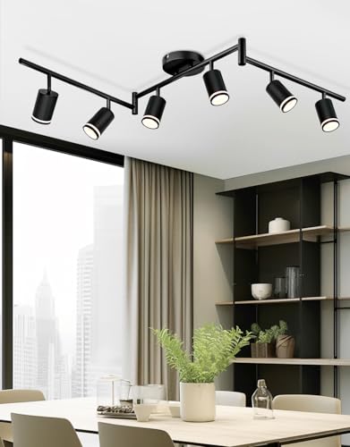 GeyouLux Deckenstrahler 6 Flammig Schwenkbar,Deckenlampe Schwarz Aluminium Deckenleuchte Acryl LED Deckenlampe Lang mit GU10 Fassung Deckenspot für Küche Schlafzimmer Wohnzimmer(Ohne Leuchtmittel) von GeyouLux