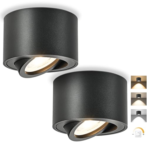 GeyouLux LED Aufbauspot Dimmbar - Extra Flach 30° Schwenkbar Ø80x50mm Deckenspots Schwarz - 5W 500LM LED Modul 230V - 3000K/4000K/6500K Aufbauleuchte Aufputz Spots Aufbaustrahler Rund 2 Stück GeyouLux LED Aufbauspot Dimmbar - Extra Flach 30° Schwenkbar Ø80x50mm Deckenspots Schwarz - 5W 500LM LED Modul 230V - 3000K/4000K/6500K Aufbauleuchte Aufputz Spots Aufbaustrahler Rund 2 Stück von GeyouLux