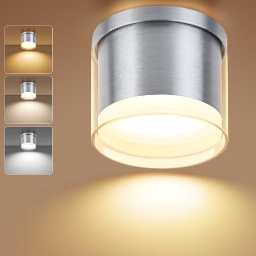 GeyouLux LED Aufbauspot Ø90×86mm Deckenspots 3CCT Aluminium LED Aufbaustrahler inkl. 7W 800LM GX53 LED Leuchtmittel Aufputz Spots Deckenlampe 3000K/4000K/6500K Grau Rund 1 Stück von GeyouLux