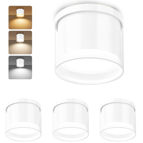 GeyouLux LED Aufbauspot Ø90×86mm Deckenspots 3CCT Aluminium LED Aufbaustrahler inkl. 7W 800LM GX53 LED Leuchtmittel Aufputz Spots Deckenleuchte 3000K/4000K/6500K Weiß Rund 4 Stück von GeyouLux