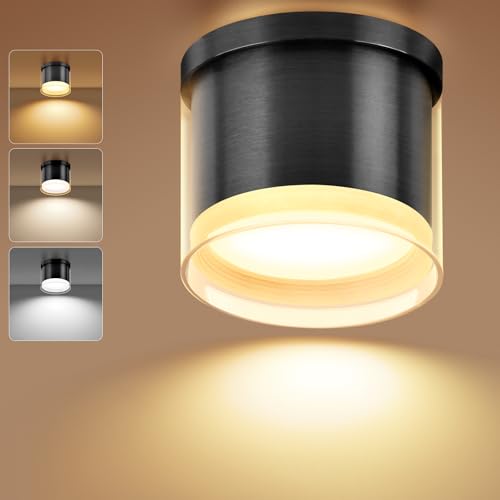 GeyouLux LED Aufbauspot Ø90×86mm Deckenspots 3CCT Aluminium LED Aufbaustrahler inkl. 7W 800LM GX53 LED Leuchtmittel Aufputz Spots Deckenstrahler 3000K/4000K/6500K Schwarz Rund 1 Stück von GeyouLux