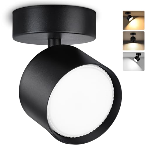 GeyouLux LED Aufbauspot Schwenkbar 350°+90° Deckenspot Schwarz LED, inkl. 7W 800LM GX53 LED Leuchtmittel, 3000K/4500K/6500K Aufbauleuchte Aufputz Spots Aufbaustrahler Rund 1 Stück von GeyouLux