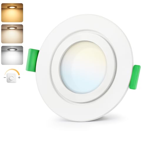 GeyouLux LED Einbaustrahler 230V Dimmbar 65mm, 5W IP65 Deckenspots LED, Einbauleuchten, 2700K/4000K/6000K Ultra Flach Einbauspots, 3CCT Spots für Badezimmer Wohnzimmer Weiß von GeyouLux