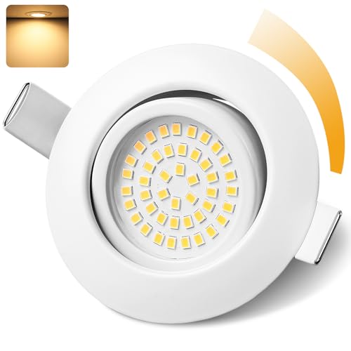 GeyouLux LED Einbaustrahler 230V Dimmbar 68mm 6W IP44 LED Spots 45° Schwenkbar 3000K Warmweiß Deckenspots für Badezimmer Küche Wohnzimmer Einbauspots Flach Einbauleuchten Weiss 1er set von GeyouLux
