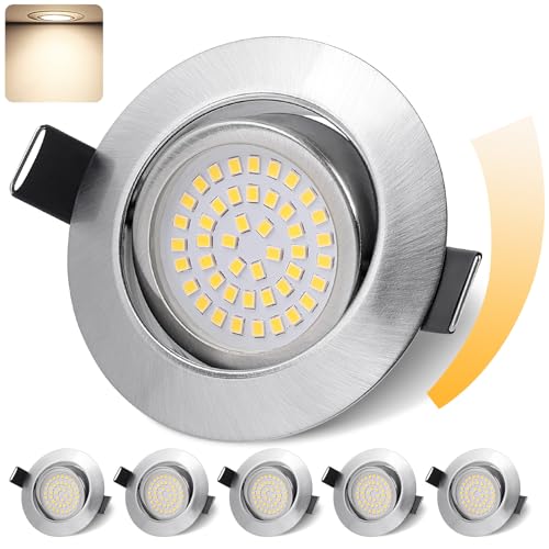 GeyouLux LED Einbaustrahler 230V Dimmbar 68mm 6W IP44 LED Spots 45° Schwenkbar 4000K Neutralweiß Deckenspots für Badezimmer Küche Wohnzimmer Einbauspots Flach Einbauleuchten Nickel 6er set von GeyouLux