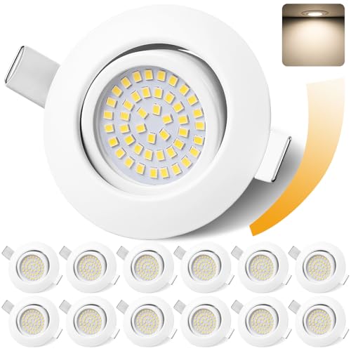 GeyouLux LED Einbaustrahler 230V Dimmbar 68mm 6W IP44 LED Spots 45° Schwenkbar 4000K Neutralweiß Deckenspots für Badezimmer Küche Wohnzimmer Einbauspots Flach Einbauleuchten Weiss 12er set von GeyouLux