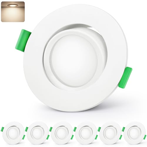 GeyouLux LED Einbaustrahler 230V IP44, 5W 600LM Deckenspots, 45° Schwenkbar Einbauleuchten 68-80mm, 4000K Neutralweiß Ultra Flach Einbauspots für Badezimmer Küche Rund Weiß LED Spots 6er Set GeyouLux LED Einbaustrahler 230V IP44, 5W 600LM Deckenspots, 45° Schwenkbar Einbauleuchten 68-80mm, 4000K Neutralweiß Ultra Flach Einbauspots für Badezimmer Küche Rund Weiß LED Spots 6er Set von GeyouLux