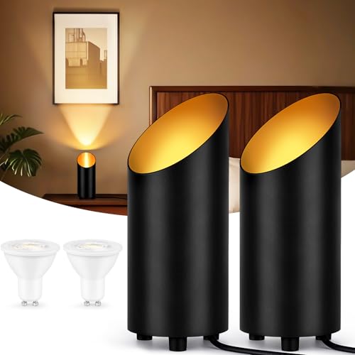 GeyouLux LED Uplight Spot Bodenstrahler IP44 Wasserdicht 6W 600LM Aluminium Bodenlampe Innen, Bodenleuchte mit Fußschalter zur Indirekte Beleuchtung, inkl. GU10 Lampe 2700K Warmweiß 2er Set Schwarz von GeyouLux