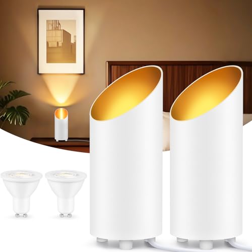 GeyouLux LED Uplight Spot Bodenstrahler IP44 Wasserdicht 6W 600LM Aluminium Bodenlampe Innen, Bodenleuchte mit Fußschalter zur Indirekte Beleuchtung, inkl. GU10 Lampe 2700K Warmweiß 2er Set Weiß von GeyouLux