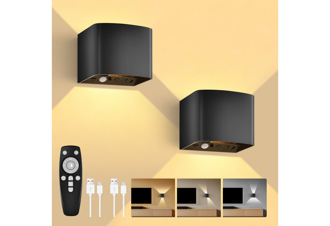 GeyouLux Wandleuchte 5000mAh Aufladbare Wandleuchte Innen, Fernbedienung & Dimmbar, LED-Lampen, LED Wandlampe mit Bewegungsmelder, 2 Stück GeyouLux Wandleuchte 5000mAh Aufladbare Wandleuchte Innen, Fernbedienung & Dimmbar, LED-Lampen, LED Wandlampe mit Bewegungsmelder, 2 Stück von GeyouLux