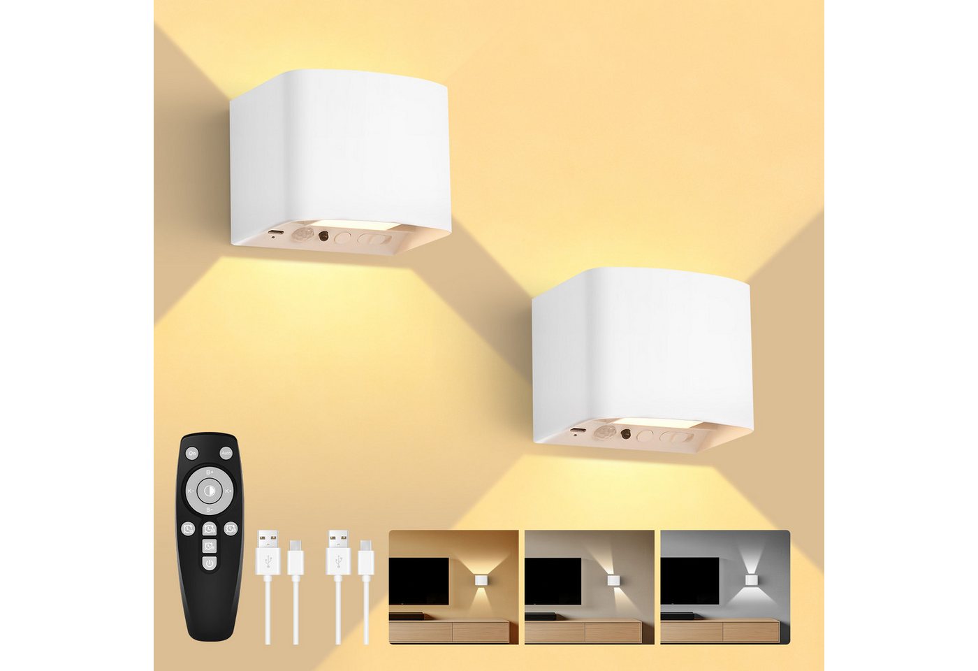 GeyouLux Wandleuchte 5000mAh Aufladbare Wandleuchte Innen, Fernbedienung & Dimmbar, LED-Lampen, LED Wandlampe mit Bewegungsmelder, 2 Stück GeyouLux Wandleuchte 5000mAh Aufladbare Wandleuchte Innen, Fernbedienung & Dimmbar, LED-Lampen, LED Wandlampe mit Bewegungsmelder, 2 Stück von GeyouLux