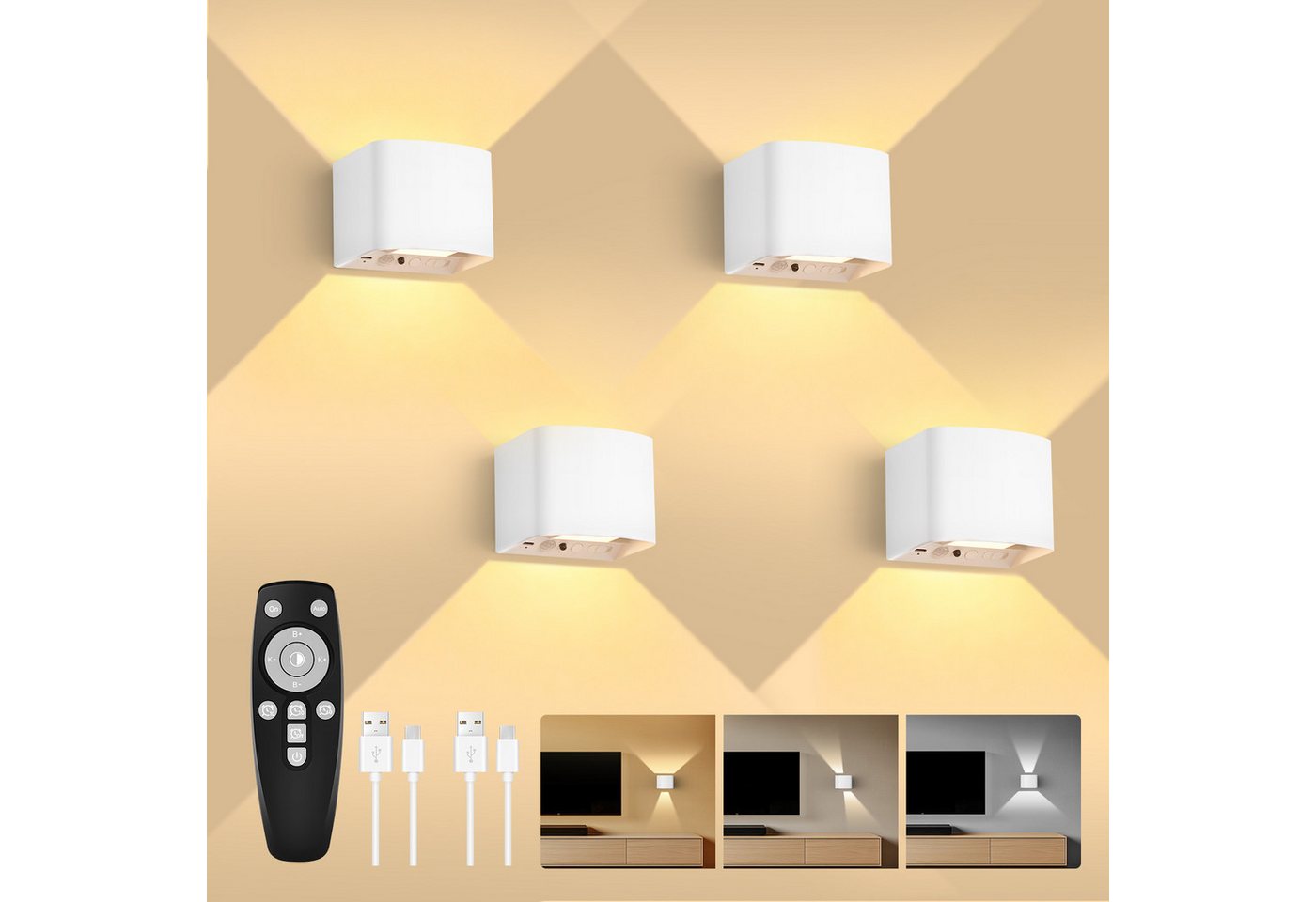 GeyouLux Wandleuchte 5000mAh Aufladbare Wandleuchte Innen, Fernbedienung & Dimmbar, LED-Lampen, LED Wandlampe mit Bewegungsmelder, 4 Stück GeyouLux Wandleuchte 5000mAh Aufladbare Wandleuchte Innen, Fernbedienung & Dimmbar, LED-Lampen, LED Wandlampe mit Bewegungsmelder, 4 Stück von GeyouLux