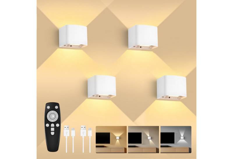 GeyouLux Wandleuchte 5000mAh Aufladbare Wandleuchte Innen, Fernbedienung & Dimmbar, LED-Lampen, LED Wandlampe mit Bewegungsmelder, 4 Stück von GeyouLux