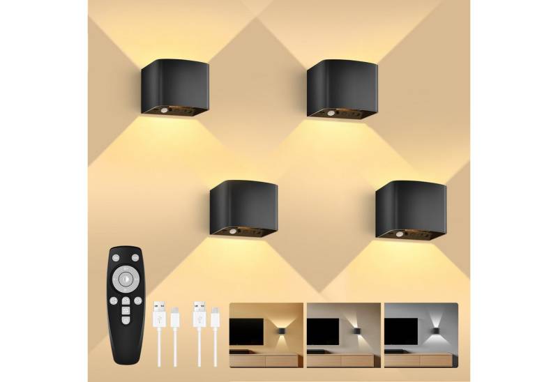 GeyouLux Wandleuchte 5000mAh Aufladbare Wandleuchte Innen, Fernbedienung & Dimmbar, LED-Lampen, LED Wandlampe mit Bewegungsmelder, 4 Stück von GeyouLux