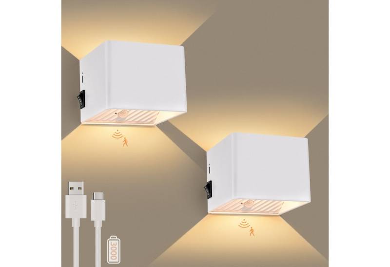 GeyouLux Wandleuchte mit 3000mAh Akku & Bewegungsmelder, 5W 3 Modi 3000K, LED fest integriert, Warmlicht, 2 Stück Aufladbare Wandleuchte Innen von GeyouLux