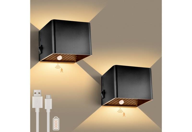 GeyouLux Wandleuchte mit 3000mAh Akku & Bewegungsmelder, 5W 3 Modi 3000K, LED fest integriert, Warmlicht, 2 Stück Aufladbare Wandleuchte Innen von GeyouLux