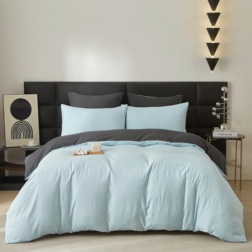 Baumwolle Bettwäsche 155x220cm Blau Babyblau Grau 3Teilig Doppelbett Uni Bettwäsche Set Weiche ÖkoTex Zertifiziert für Allergiker Weich Bettbezug Baumwolle und 2 Kissenbezüge 80x80 mit Reissverschluss Baumwolle Bettwäsche 155x220cm Blau Babyblau Grau 3Teilig Doppelbett Uni Bettwäsche Set Weiche ÖkoTex Zertifiziert für Allergiker Weich Bettbezug Baumwolle und 2 Kissenbezüge 80x80 mit Reissverschluss von Gezu