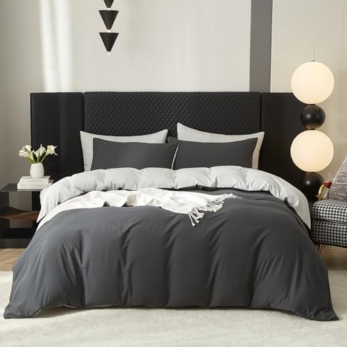 Baumwolle Bettwäsche 155x220cm Grau Anthrazit 3Teilig Doppelbett Uni Bettwäsche Set Weiche ÖkoTex Zertifiziert für Allergiker Weich Bettbezug Baumwolle und 1 Kissenbezüge 80x80 mit Reissverschluss Baumwolle Bettwäsche 155x220cm Grau Anthrazit 3Teilig Doppelbett Uni Bettwäsche Set Weiche ÖkoTex Zertifiziert für Allergiker Weich Bettbezug Baumwolle und 1 Kissenbezüge 80x80 mit Reissverschluss von Gezu