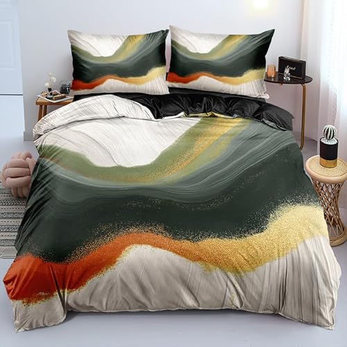 Gezu 3D Marmor Bettwäsche Grün 200x200 Set Aesthetic Gold Marmor Bettwäsche Set Microfaser Luxus Modern Bettbezug Set mit Metallic-Glitzermuster Teenager Wendebettwäsche und 2 Kissenbezug 80x80cm von Gezu