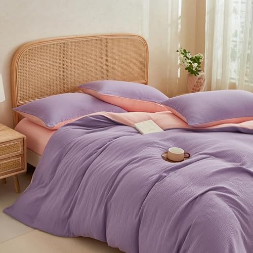 Gezu Baumwolle Muslin Bettwäsche 200x200 Lila,Bettwäsche-Sets 3er Set Bettbezug Baumwolle mit 2 Kissenbezüge 80x80 cm, Bettwäsche Rosa ÖEKO-TEX® mit Reißverschluss von Gezu