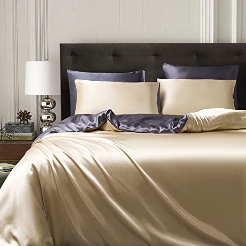 Gezu Bettbezug Beige 220x240cm Satin Gold Einfarbig Wendebettwäsche Grau Dunkelgrau Seide Glatt Seidig Glänzend Bettwäsche-Set für Doppelbett mit 2 Kopfkissenbezügen 80x80cm mit Reißverschluss Gezu Bettbezug Beige 220x240cm Satin Gold Einfarbig Wendebettwäsche Grau Dunkelgrau Seide Glatt Seidig Glänzend Bettwäsche-Set für Doppelbett mit 2 Kopfkissenbezügen 80x80cm mit Reißverschluss von Gezu
