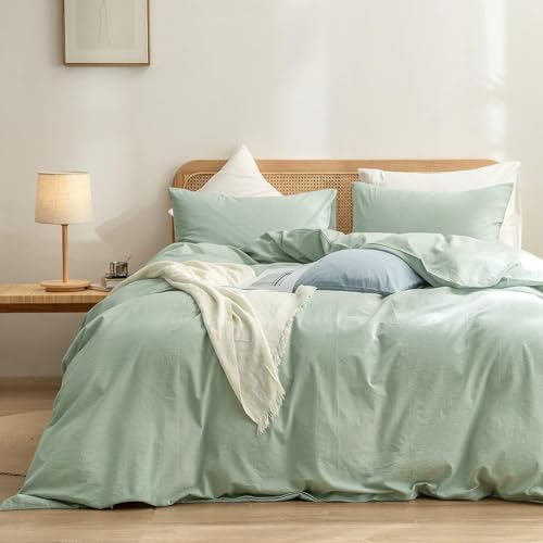 Gezu Bettbezug aus Baumwolle, 240 x 260 cm, hellgrün, für Erwachsene, Jugendliche, einfarbig, 240 x 260 cm, Bettwäsche mit Reißverschluss und 65 x 65 cm, Kissenbezüge von Gezu