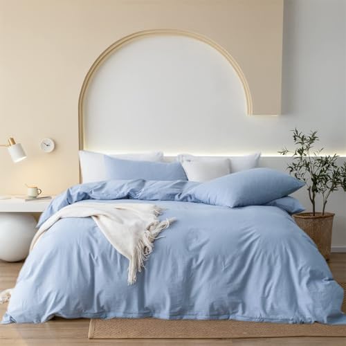 Gezu Bettwäsche 200cmx200cm Baumwolle Blau Hellblau 3 Teilig Baumwolle Doppelbett Uni Bettwäsche Set Weiche ÖkoTex Zertifiziert für Allergiker und Kissenbezüge 80x80cm mit Reissverschluss von Gezu
