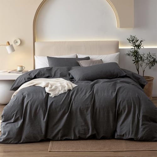 Gezu Bettwäsche 200cmx200cm Baumwolle Grau Dunkelgrau 3 Teilig Baumwolle Doppelbett Uni Bettwäsche Set Weiche ÖkoTex Zertifiziert für Allergiker und Kissenbezüge 80x80cm mit Reissverschluss von Gezu